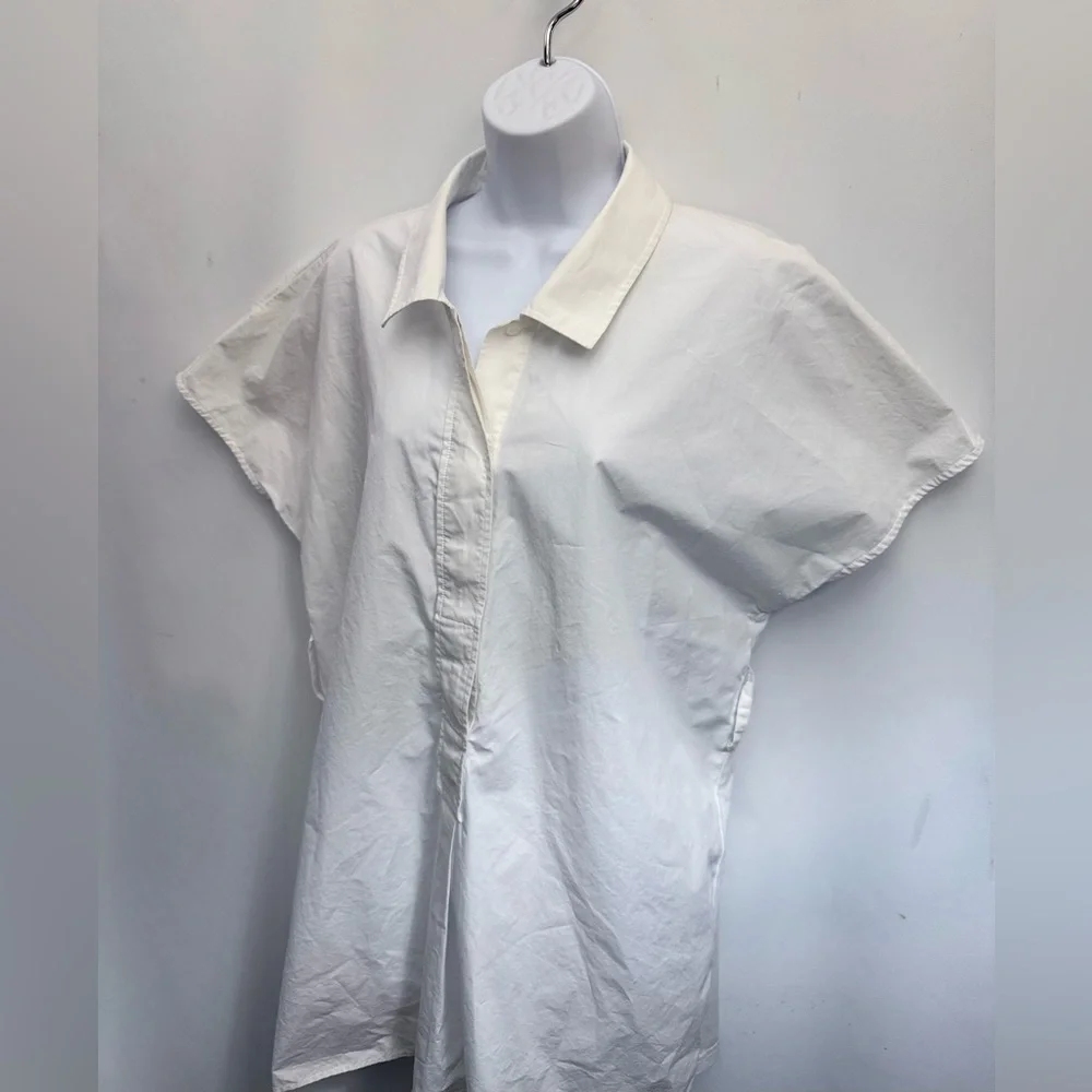 COS A-Line Mini Shirt Dress Women M White Minimalist 1/4 Button Up Cotton Summer - Picture 6 of 14